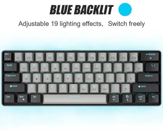 Alt view image 3 of 5 - abucow 60% Mechanical Gaming Keyboard Blue Switch Wired Compact Keyboard Anti-Ghosting No-Conflict 61 Swappable keycaps Ergonomic Design for Windows/Mac