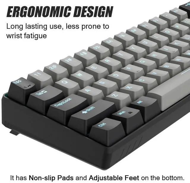 Alt view image 5 of 5 - abucow 60% Mechanical Gaming Keyboard Blue Switch Wired Compact Keyboard Anti-Ghosting No-Conflict 61 Swappable keycaps Ergonomic Design for Windows/Mac