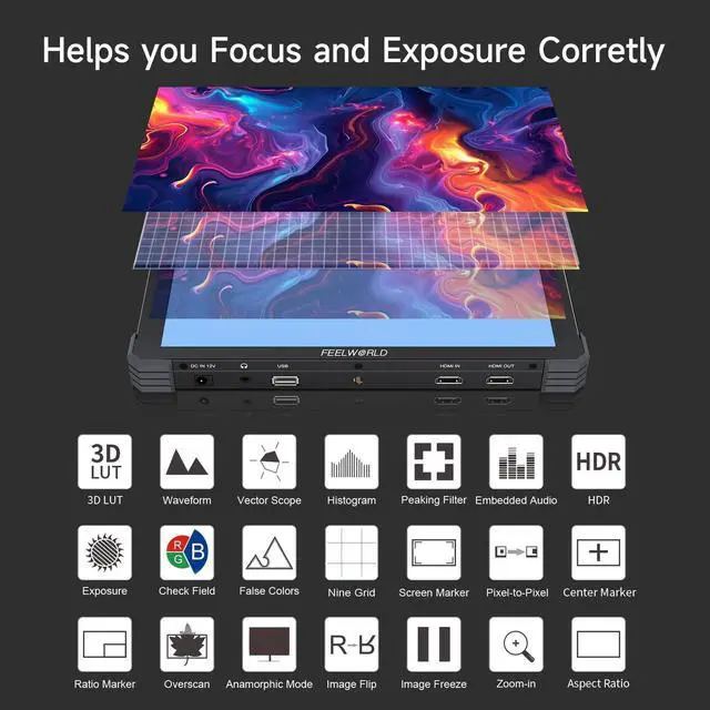 Alt view image 2 of 5 - FEELWORLD T10 Touchscreen 10.1inch 1920x1200 Camera Filed DSLR HDMI Monitor Camera External Monitor with 3D LUT HDMI Ouput F970 Power Plate