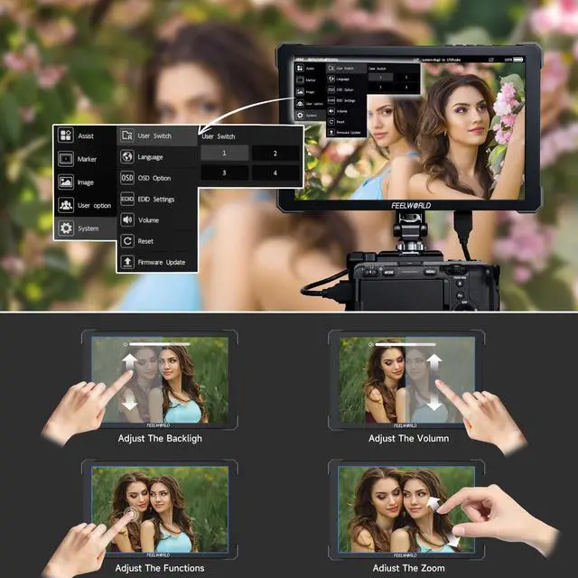 Alt view image 5 of 5 - FEELWORLD T10 Touchscreen 10.1inch 1920x1200 Camera Filed DSLR HDMI Monitor Camera External Monitor with 3D LUT HDMI Ouput F970 Power Plate