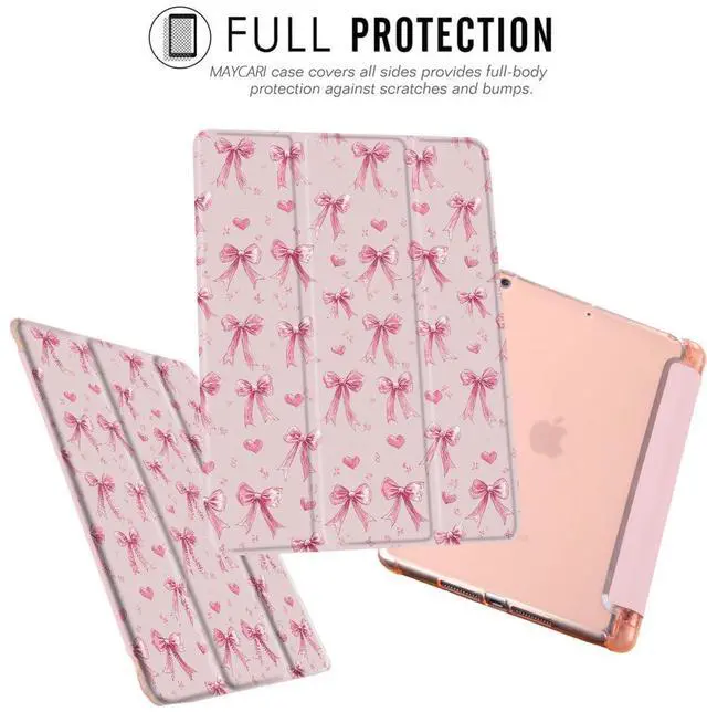 Alt view image 2 of 5 - MAYCARI Pink Wreath Bows Case for iPad Pro 12.9 Inch Case 2022/2021/2020 with Pencil Holder, Love Heart iPad Pro 6th/5th/4th Generation Soft TPU Back Protective Cover, Auto Sleep/Wake Slim Shell