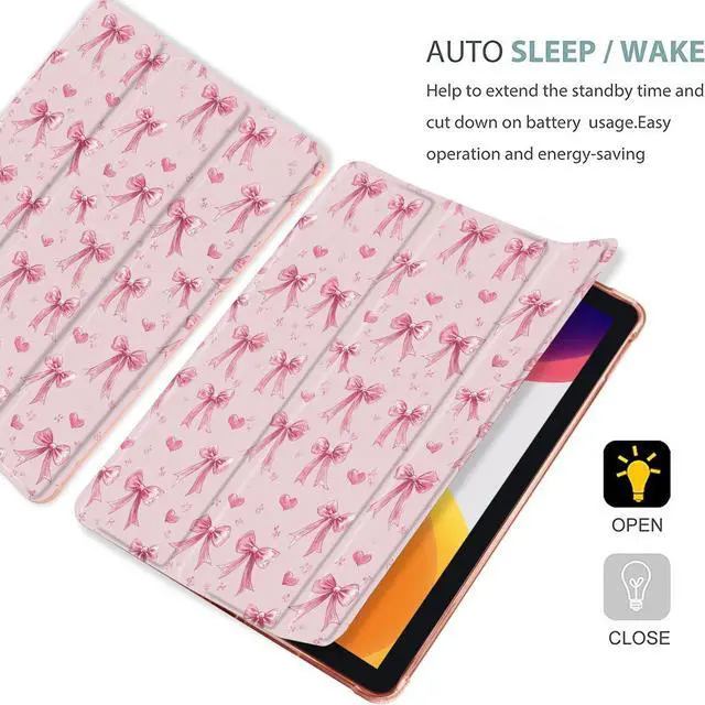 Alt view image 4 of 5 - MAYCARI Pink Wreath Bows Case for iPad Pro 12.9 Inch Case 2022/2021/2020 with Pencil Holder, Love Heart iPad Pro 6th/5th/4th Generation Soft TPU Back Protective Cover, Auto Sleep/Wake Slim Shell