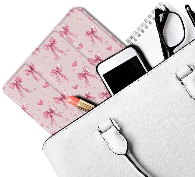 Alt view image 5 of 5 - MAYCARI Pink Wreath Bows Case for iPad Pro 12.9 Inch Case 2022/2021/2020 with Pencil Holder, Love Heart iPad Pro 6th/5th/4th Generation Soft TPU Back Protective Cover, Auto Sleep/Wake Slim Shell