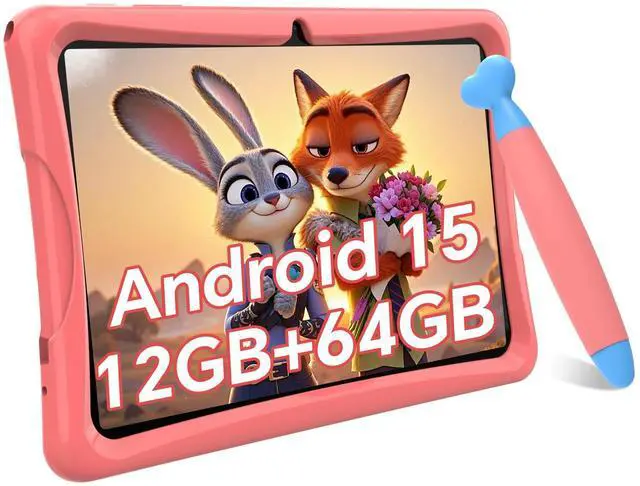Main image of TABWEE Kids Tablet 10 inch, Android 15 Kids Tablets, Parental Control, Pre-Installed Kiddos Software & Kids Space, Includes Case & Stylus Pen, 12GB RAM 64GB ROM, 2TB Expand, HD IPS Screen(Pink)