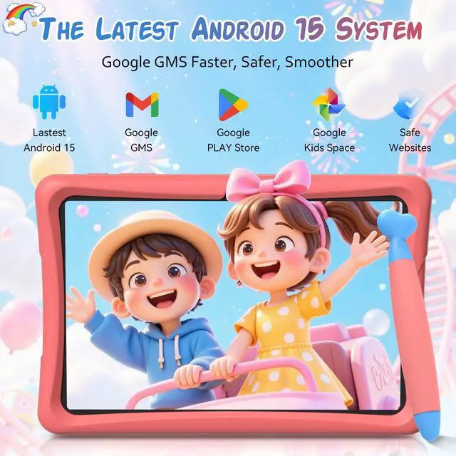 Alt view image 2 of 5 - TABWEE Kids Tablet 10 inch, Android 15 Kids Tablets, Parental Control, Pre-Installed Kiddos Software & Kids Space, Includes Case & Stylus Pen, 12GB RAM 64GB ROM, 2TB Expand, HD IPS Screen(Pink)