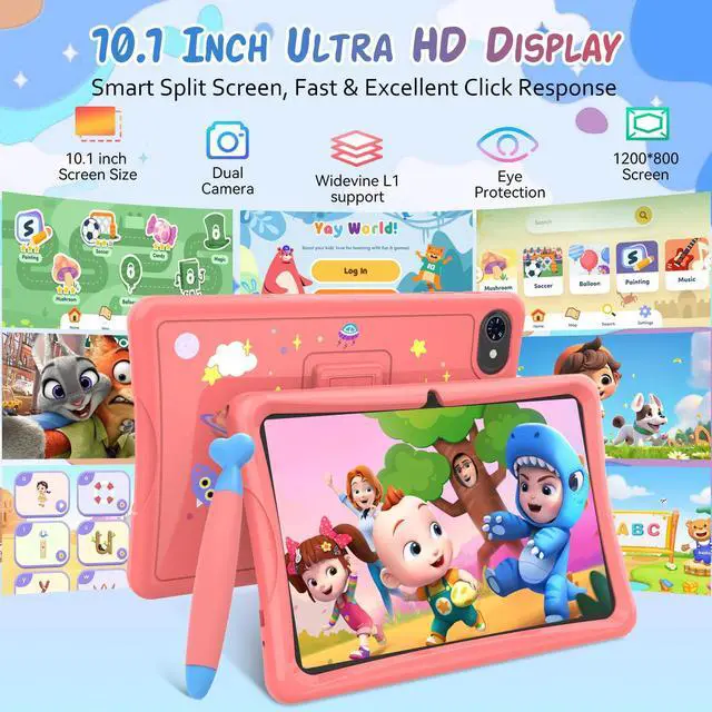 Alt view image 3 of 5 - TABWEE Kids Tablet 10 inch, Android 15 Kids Tablets, Parental Control, Pre-Installed Kiddos Software & Kids Space, Includes Case & Stylus Pen, 12GB RAM 64GB ROM, 2TB Expand, HD IPS Screen(Pink)