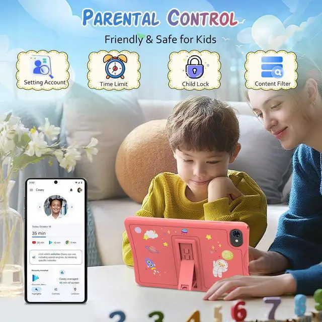 Alt view image 4 of 5 - TABWEE Kids Tablet 10 inch, Android 15 Kids Tablets, Parental Control, Pre-Installed Kiddos Software & Kids Space, Includes Case & Stylus Pen, 12GB RAM 64GB ROM, 2TB Expand, HD IPS Screen(Pink)