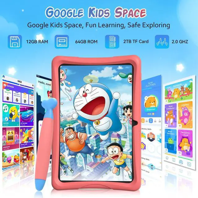 Alt view image 5 of 5 - TABWEE Kids Tablet 10 inch, Android 15 Kids Tablets, Parental Control, Pre-Installed Kiddos Software & Kids Space, Includes Case & Stylus Pen, 12GB RAM 64GB ROM, 2TB Expand, HD IPS Screen(Pink)