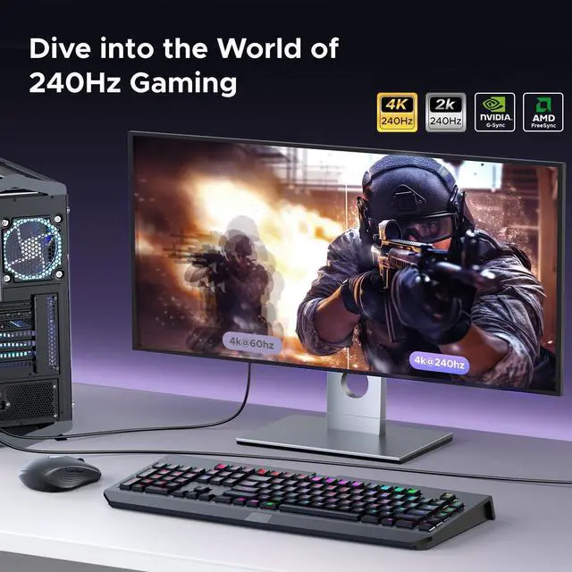 Alt view image 3 of 5 - UGREEN 8K@60Hz USB C to DisplayPort 1.4 Adapter Cable 4K@240Hz Thunderbolt 4/3 to Display Port Converter with HDR VRR ALLM Braided Compatible with iPhone 17/16, Galaxy S25, MacBook Pro/Air, iPad XPS