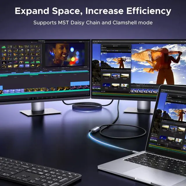 Alt view image 4 of 5 - UGREEN 8K@60Hz USB C to DisplayPort 1.4 Adapter Cable 4K@240Hz Thunderbolt 4/3 to Display Port Converter with HDR VRR ALLM Braided Compatible with iPhone 17/16, Galaxy S25, MacBook Pro/Air, iPad XPS