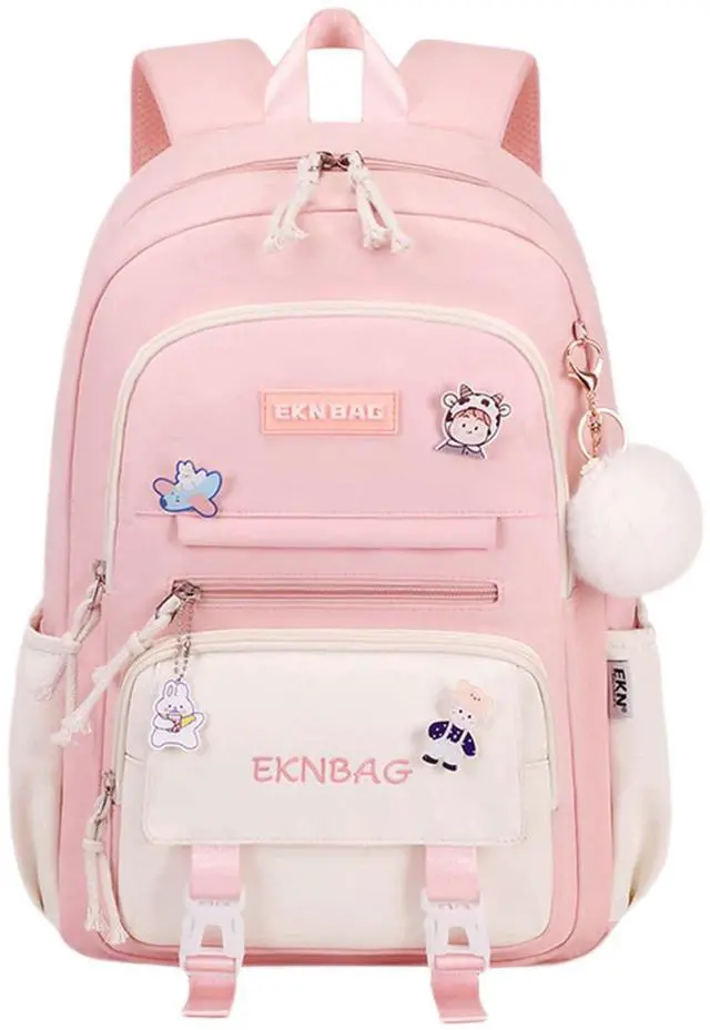 Main image of Large School Backpack for Girls Teens Kids Cute Aesthetic Waterproof Laptop Back Pack Kawaii Preppy Elementary Middle High School Students Bookbag for Ages 6-8 8-10 10-12 (Pink)