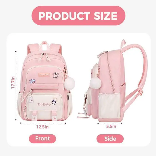 Alt view image 2 of 5 - Large School Backpack for Girls Teens Kids Cute Aesthetic Waterproof Laptop Back Pack Kawaii Preppy Elementary Middle High School Students Bookbag for Ages 6-8 8-10 10-12 (Pink)