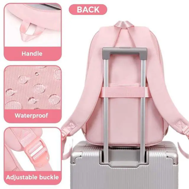 Alt view image 5 of 5 - Large School Backpack for Girls Teens Kids Cute Aesthetic Waterproof Laptop Back Pack Kawaii Preppy Elementary Middle High School Students Bookbag for Ages 6-8 8-10 10-12 (Pink)