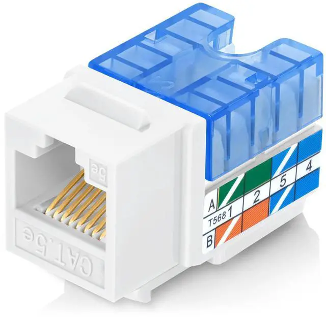 Main image of Everest 90° Angled RJ45 Cat5e Keystone Jacks 20-Pack in White - Slim Profile Female RJ45 Connectors - Cat 5e Keystone Jack - Compatible with 90° Angled Speed Termination Tool - easyJACK (B094WB91H3)