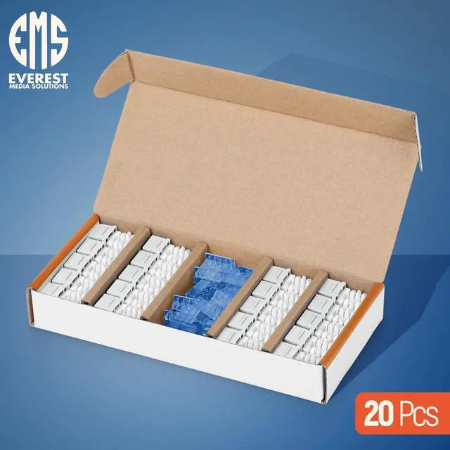 Alt view image 2 of 5 - Everest 90° Angled RJ45 Cat5e Keystone Jacks 20-Pack in White - Slim Profile Female RJ45 Connectors - Cat 5e Keystone Jack - Compatible with 90° Angled Speed Termination Tool - easyJACK (B094WB91H3)