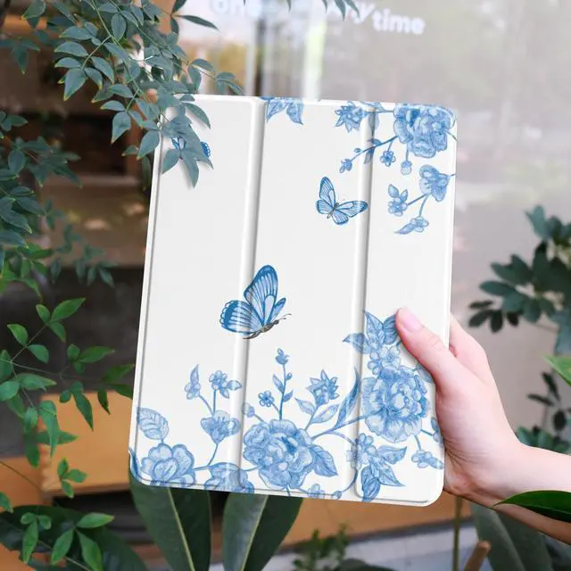 Alt view image 2 of 5 - Yebiseven Case for iPad 10th Generation 10.9 inch 2022, Shockproof Smart Tablet Case with Pencil Holder + Hard Clear Back Shell with Soft TPU Bumper + Auto Wake/Sleep, Retro Pansies