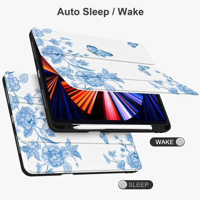 Alt view image 3 of 5 - Yebiseven Case for iPad 10th Generation 10.9 inch 2022, Shockproof Smart Tablet Case with Pencil Holder + Hard Clear Back Shell with Soft TPU Bumper + Auto Wake/Sleep, Retro Pansies