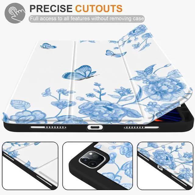 Alt view image 5 of 5 - Yebiseven Case for iPad 10th Generation 10.9 inch 2022, Shockproof Smart Tablet Case with Pencil Holder + Hard Clear Back Shell with Soft TPU Bumper + Auto Wake/Sleep, Retro Pansies