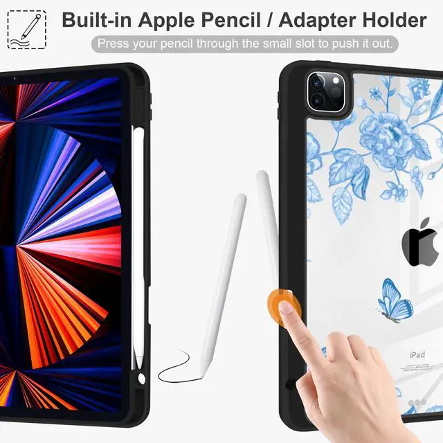 Alt view image 4 of 5 - Yebiseven Case for iPad 10th Generation 10.9 inch 2022, Shockproof Smart Tablet Case with Pencil Holder + Hard Clear Back Shell with Soft TPU Bumper + Auto Wake/Sleep, Retro Pansies