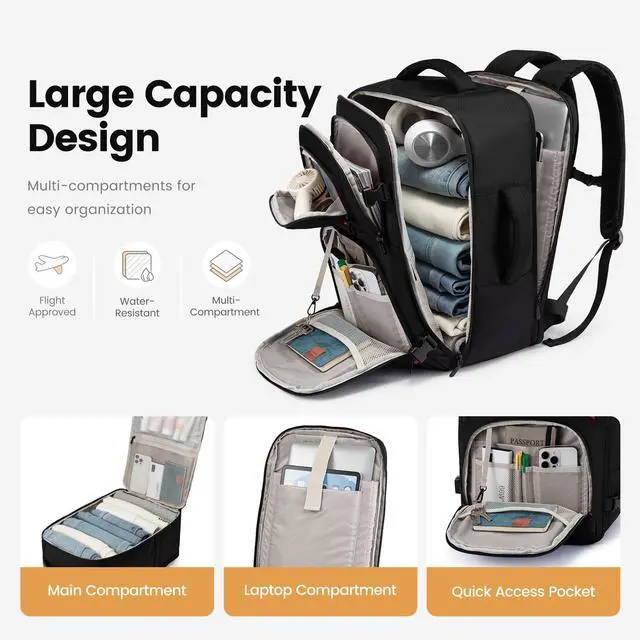 Alt view image 4 of 5 - LOVEVOOK 50L Travel Backpack for Men, Airline Approved Carry On Luggage with 3 Packing Cubes, TSA Overnight Bags, Waterproof Personal Item Bag, Weekender Essentials Backpacks fits 18" Laptop