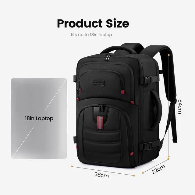 Alt view image 5 of 5 - LOVEVOOK 50L Travel Backpack for Men, Airline Approved Carry On Luggage with 3 Packing Cubes, TSA Overnight Bags, Waterproof Personal Item Bag, Weekender Essentials Backpacks fits 18" Laptop