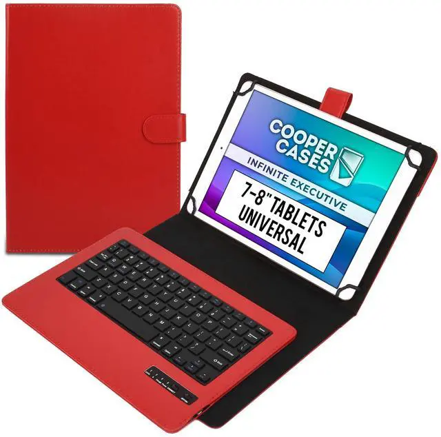 Main image of Cooper Infinite Executive Universal Tablet Keyboard Case for 7, 7.9, 8 inch | Tablet Case with Keyboard & 2-in-1 Leather Folio Cover | Bluetooth, Wireless, Hotkeys | Android, Windows, iPadOS (Red)