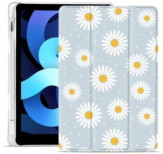 Main image of MAYCARI White Daisy Case for iPad Air5/Air4 with Pencil Holder, Cute for iPad 10.9 Inch 2022/2020 Protective Case with Soft TPU Back, Auto Sleep/Wake Cover Slim Shell