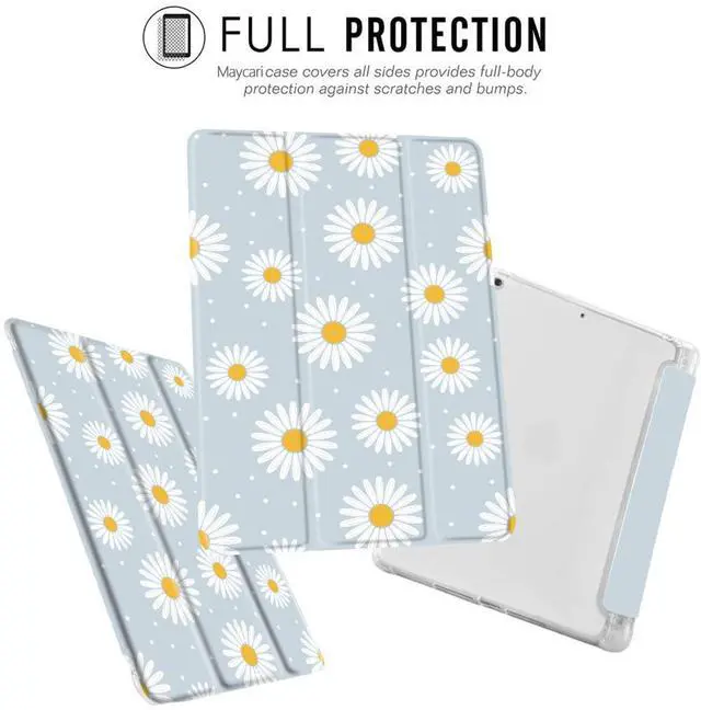 Alt view image 2 of 5 - MAYCARI White Daisy Case for iPad Air5/Air4 with Pencil Holder, Cute for iPad 10.9 Inch 2022/2020 Protective Case with Soft TPU Back, Auto Sleep/Wake Cover Slim Shell