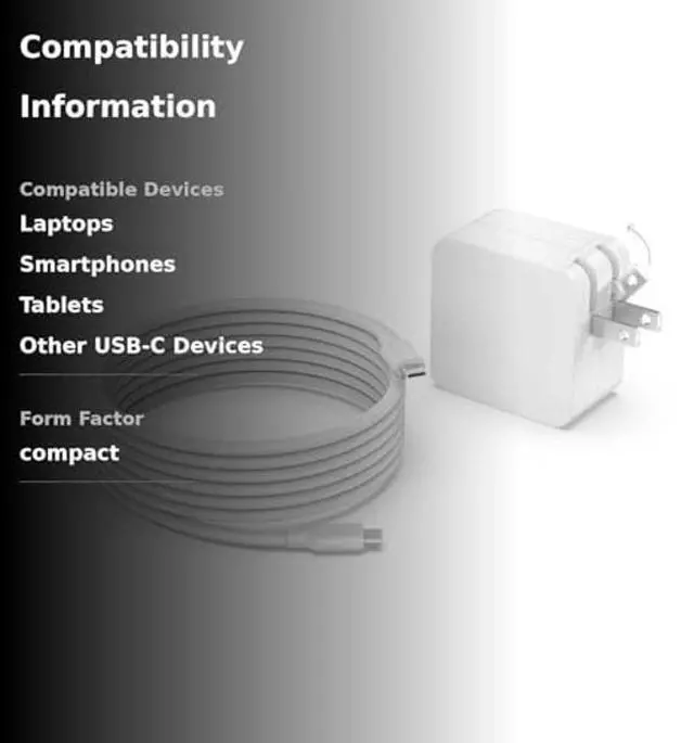 Alt view image 3 of 5 - 65W Fast GaN Charger Fit for Samsung Galaxy Book Pro 360, Notebook Laptop (NP950QDB NP930QDB NP935QDC NP950XDB NP930XDB), USB Type C, Mini & Compact (60% Smaller), UL Certified, 7.5FT Cable