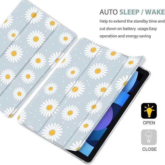 Alt view image 4 of 5 - MAYCARI White Daisy Case for iPad Air5/Air4 with Pencil Holder, Cute for iPad 10.9 Inch 2022/2020 Protective Case with Soft TPU Back, Auto Sleep/Wake Cover Slim Shell