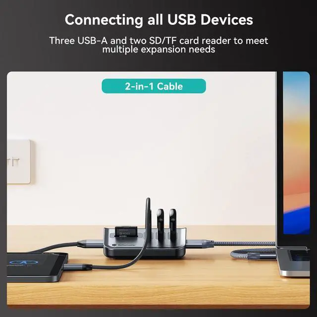 Alt view image 5 of 5 - Yottamaster USB Hub with SD Card Reader, Triangle Desktop USB3.0 Hub with 3 USB A 3.0 Ports, TF & SD Card Reader with 1.64ft Cable for PC, Laptop (Not Support Charging)