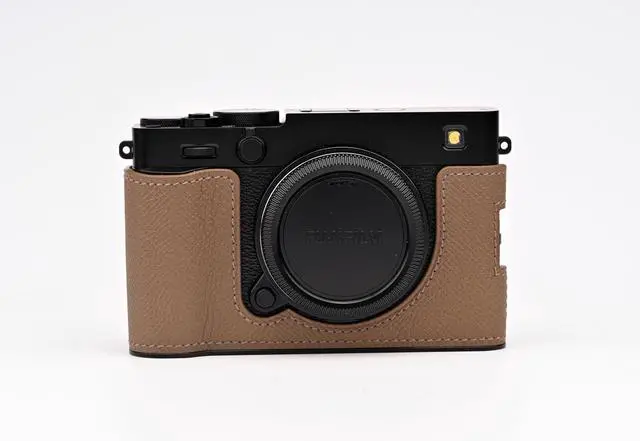 Alt view image 3 of 5 - Handmade Genuine Leather Camera Half Case for FUJIFILM X-E5/FUJIFILM X-E5 Camera Case - Top Layer Cowhide Body + Metal Base Plate (Brown)