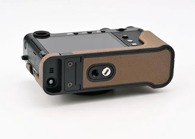 Alt view image 4 of 5 - Handmade Genuine Leather Camera Half Case for FUJIFILM X-E5/FUJIFILM X-E5 Camera Case - Top Layer Cowhide Body + Metal Base Plate (Brown)