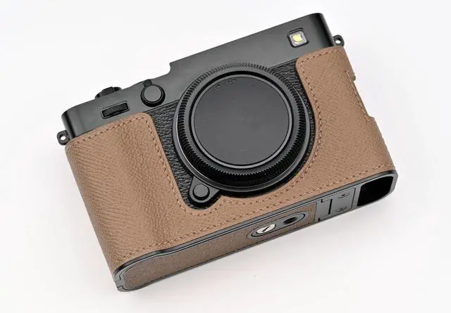 Alt view image 2 of 5 - Handmade Genuine Leather Camera Half Case for FUJIFILM X-E5/FUJIFILM X-E5 Camera Case - Top Layer Cowhide Body + Metal Base Plate (Brown)