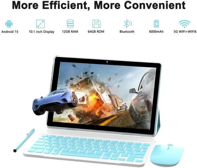 Alt view image 2 of 5 - 10 Inch Tablet Android 15(NOT GO) Tablets with keyboard 64GB ROM+12GB RAM(4+8 expansion) Supports 1TB Expansion 2MP+8MP Dual Camera 6000mAh 5G WiFi6 Tableta, Tablets with Mouse/Case/Stylus/USB-C Cable