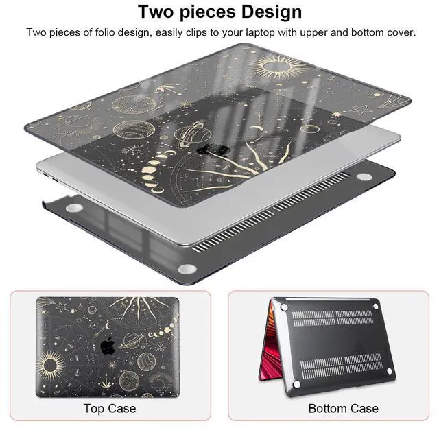 Alt view image 4 of 5 - LCMOCICO for MacBook Air 13 inch M1 Case 2021 2020 2019 2018 (Model M1 A2337 A2179 A1932) with Touch ID & Retina Display, Crystal Black Printed Pattern Hard Shell Case Keyboard Cover, Constellation