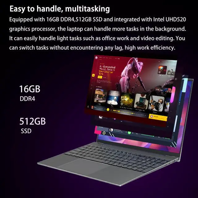 Alt view image 4 of 5 - Exilapsire Win11 Laptop Computer, 15.6 Inch N5095 Quad core 16GB RAM 512G SSD, FHD 1920 * 1080 IPS Display Notebook PC, Backlit Keyboard, Finger Print Touch ID, AC WiFi,All-Metal Body