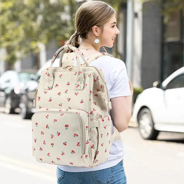 Alt view image 2 of 5 - Xunteny Women Corduroy College School Backpack Bookbag, 15.6 Inch Travel Laptop Backpack Casual Daypack (Cherry)