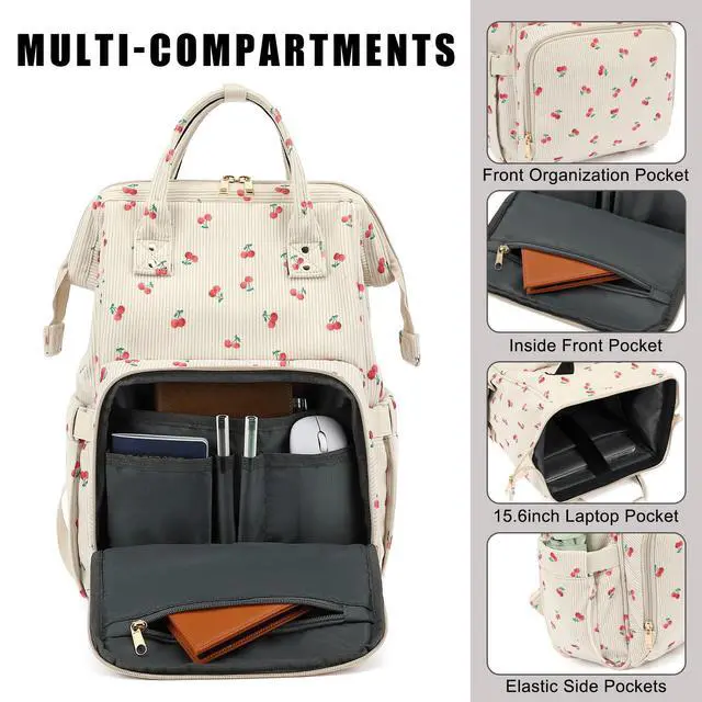 Alt view image 3 of 5 - Xunteny Women Corduroy College School Backpack Bookbag, 15.6 Inch Travel Laptop Backpack Casual Daypack (Cherry)