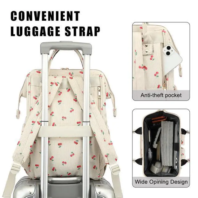 Alt view image 4 of 5 - Xunteny Women Corduroy College School Backpack Bookbag, 15.6 Inch Travel Laptop Backpack Casual Daypack (Cherry)