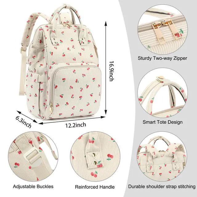 Alt view image 5 of 5 - Xunteny Women Corduroy College School Backpack Bookbag, 15.6 Inch Travel Laptop Backpack Casual Daypack (Cherry)