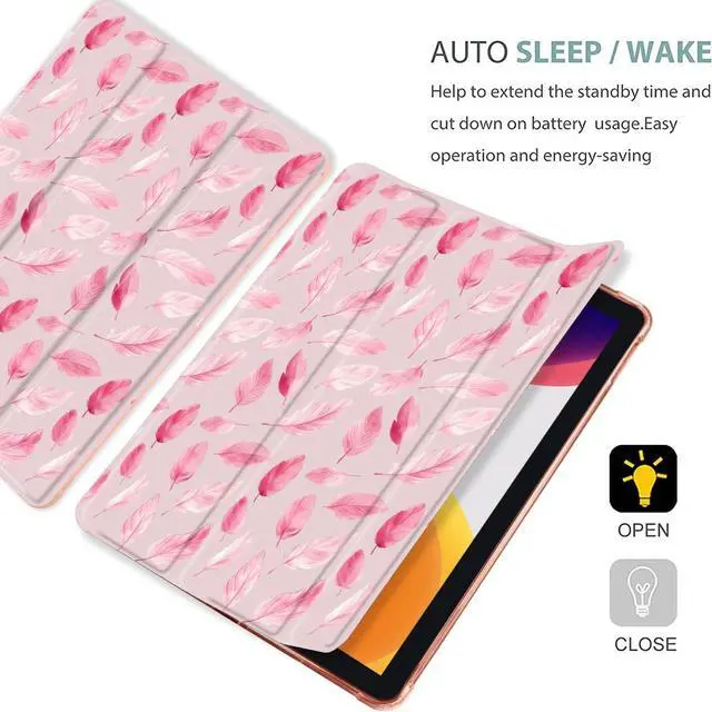 Alt view image 4 of 5 - MAYCARI Original Pink Feathers Case for iPad Pro 12.9 Inch Case 2022/2021/2020 with Pencil Holder, Feathers iPad Pro 6th/5th/4th Generation Soft TPU Back Protective Cover, Auto Sleep/Wake Slim Shell