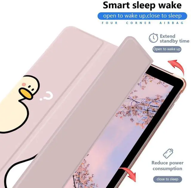 Alt view image 3 of 5 - JOYLAND Funny Duck Pad Case for 10.9 Inch iPad 2022 with Pencil Holder, Foldable for iPad 10th Generation Case Cartoon Smart Stand Pink Leather Protective Cover, Auto Wake/Sleep