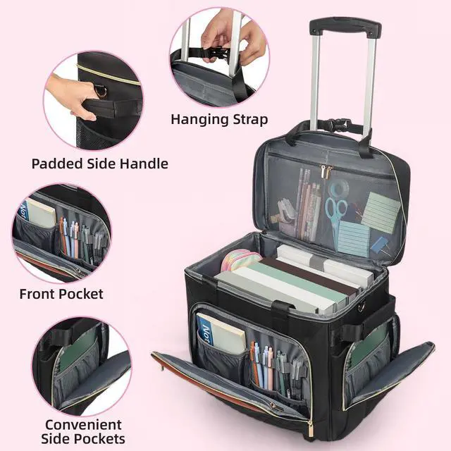 Alt view image 3 of 5 - YIEMICPRO Rolling Teacher Bag with Detachable Cart - 1680D Waterproof Oxford Rolling Cart for Teachers, Large Capacity Tote with Wheels Fits 15.6" Laptop & Tablet(BLACK)