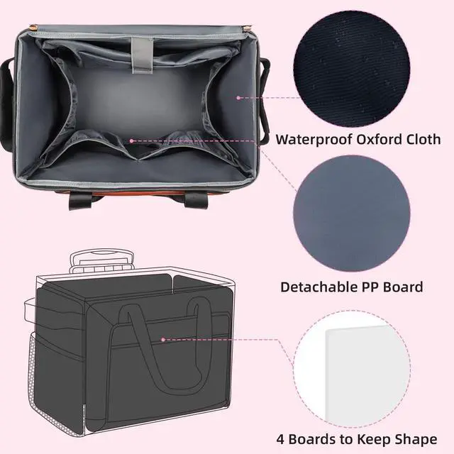 Alt view image 4 of 5 - YIEMICPRO Rolling Teacher Bag with Detachable Cart - 1680D Waterproof Oxford Rolling Cart for Teachers, Large Capacity Tote with Wheels Fits 15.6" Laptop & Tablet(BLACK)