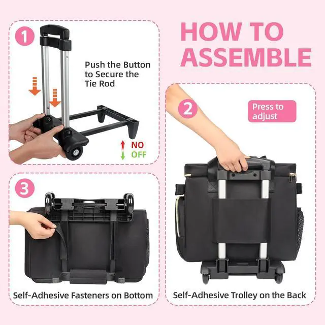 Alt view image 5 of 5 - YIEMICPRO Rolling Teacher Bag with Detachable Cart - 1680D Waterproof Oxford Rolling Cart for Teachers, Large Capacity Tote with Wheels Fits 15.6" Laptop & Tablet(BLACK)