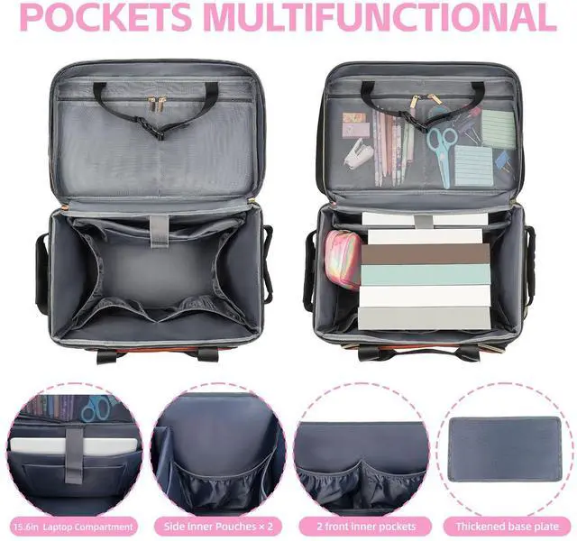 Alt view image 2 of 5 - YIEMICPRO Rolling Teacher Bag with Detachable Cart - 1680D Waterproof Oxford Rolling Cart for Teachers, Large Capacity Tote with Wheels Fits 15.6" Laptop & Tablet(BLACK)