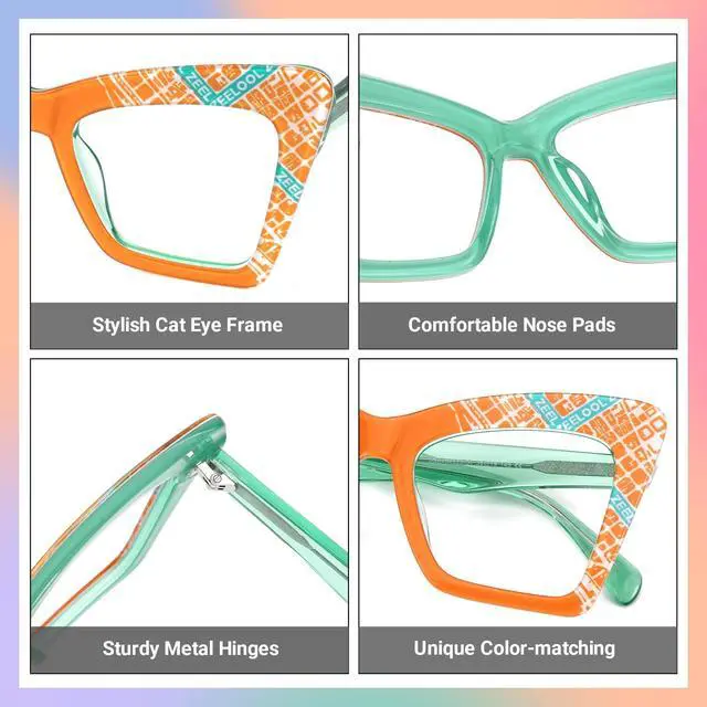 Alt view image 5 of 5 - Zeelool Trendy Oversized Cat Eye Blue Light Blocking Glasses for Women ZJGA464929-04 Orange