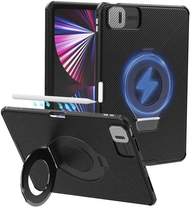 Main image of Nillkin Case for ipad Air 11 inch (M3 2025/M2 2024) & iPad Pro 11 inch Case with Pencil Holder, Heavy Duty Shockproof Protective Case with Lens Slide Cover, Magnetic Stand,Black