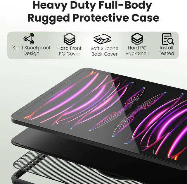 Alt view image 4 of 5 - Nillkin Case for ipad Air 11 inch (M3 2025/M2 2024) & iPad Pro 11 inch Case with Pencil Holder, Heavy Duty Shockproof Protective Case with Lens Slide Cover, Magnetic Stand,Black